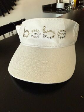Bebe White Logo Visor with Rhinestones